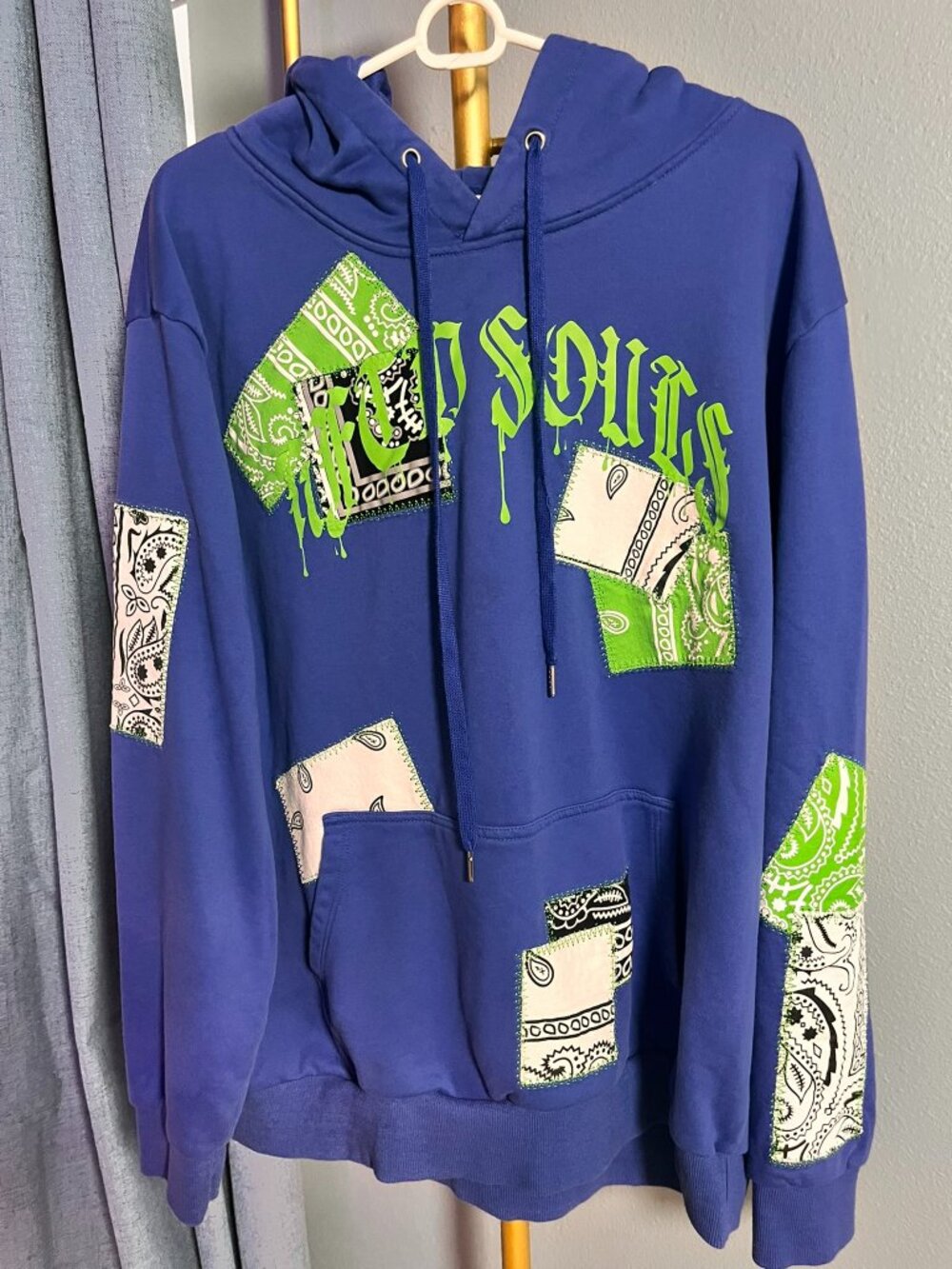 GFTD Los Angeles Mens 3XL Royal Blue Bandana Patchwork Hoodie Gothic Streetwear